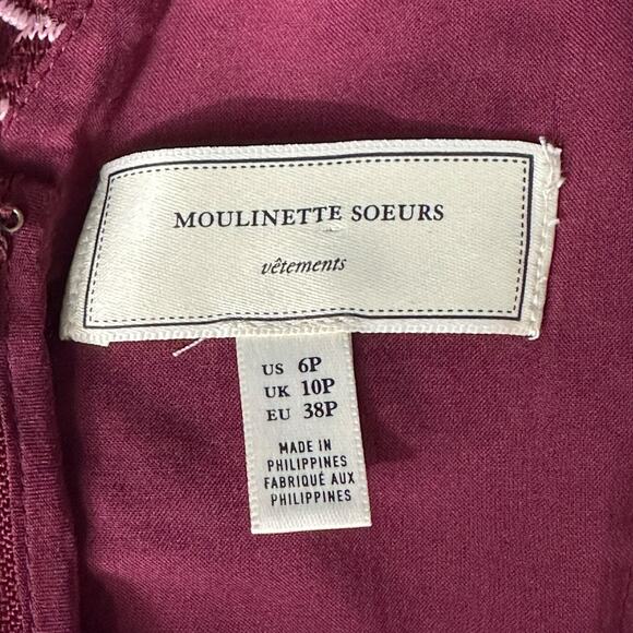 Moulinette Soeurs Anthropologie Dress Womens 6P Burgundy Ariana Lace Cocktail - Picture 6 of 9